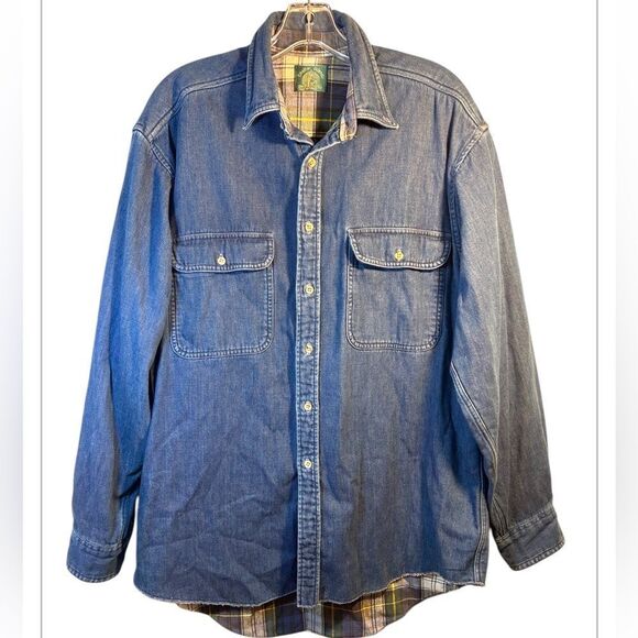 SHELTER ISLAND MENS FLANNEL SHACKET LARGE BLUE DENIM COAT EVERYDAY OUTDOORS - Picture 8 of 8